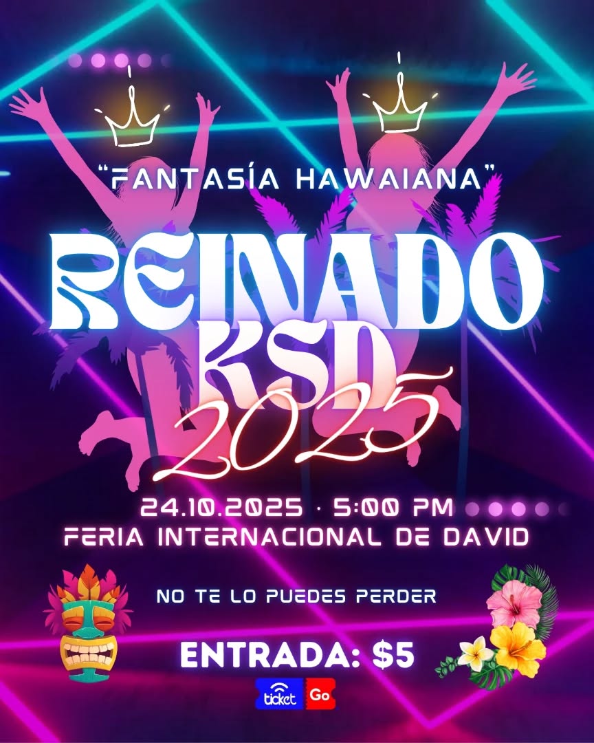 ¡Que nadie se lo pierda! ✨
La esperada noche está por llegar: el Reinado de The King's School David ya está aquí, y promete ser una velada llena de magia, talento y muchísima alegría.
Más que una competencia, es una celebración de nuestra comunidad. Es el momento de apoyar a nuestros compañeros, amigos y familiares que han trabajado con tanto esfuerzo y dedicación para brindarnos un espectáculo increíble. Veremos desfilar creatividad, bailes que nos robarán el aliento y sonrisas que iluminarán todo el lugar.
Es la excusa perfecta para: 🌟Disfrutar de una noche diferente y llena de color. 🌟Reunirte con tus amigos y vivir momentos épicos. 🌟Apoyar el talento y el esfuerzo de nuestros estudiantes. 🌟Crear recuerdos inolvidables todos juntos.
Fecha: Viernes 24 de Octubre
Hora: 5:00pm
Lugar: Feria Internacional de David
¡Que nadie se lo pierda! ✨
¡Vistámonos de gala, llenemos las gradas y demost
¡Vistámonos de gala, llenemos las gradas y demostremos por qué tenemos la mejor energía! Que se escuche nuestro apoyo en cada presentación.
Trae tu mejor ánimo, tus porras y toda la buena vibra. ¡Te esperamos para hacer de esta una noche histórica!
¡Corre la voz! Etiqueta a tus amigos y confirma tu asistencia.