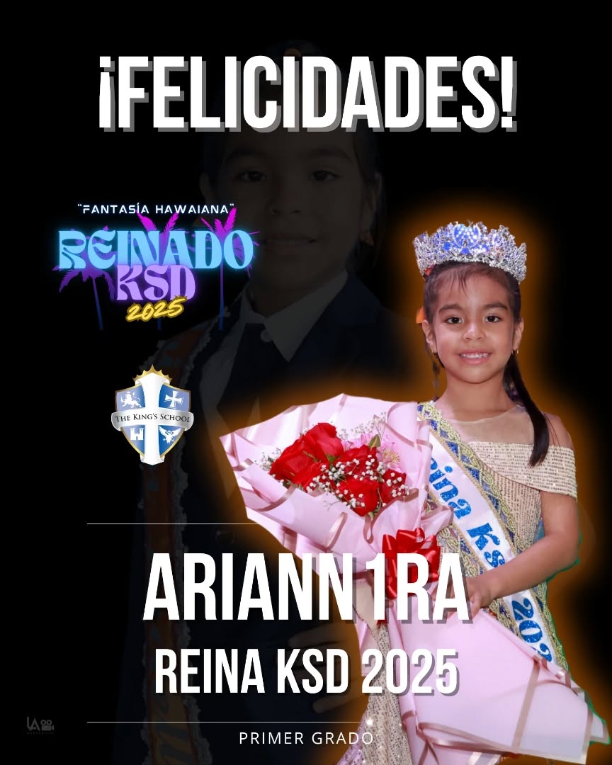 Felicidades a la Nueva Reina de Primaria KSD 2025 S.R.M. Ariann González✨👑
de parte de la Organización encargada del evento, de todo el equipo de trabajo y la Familia The King's School David💙🤍💛 Que su reinado sea para no olvidar!