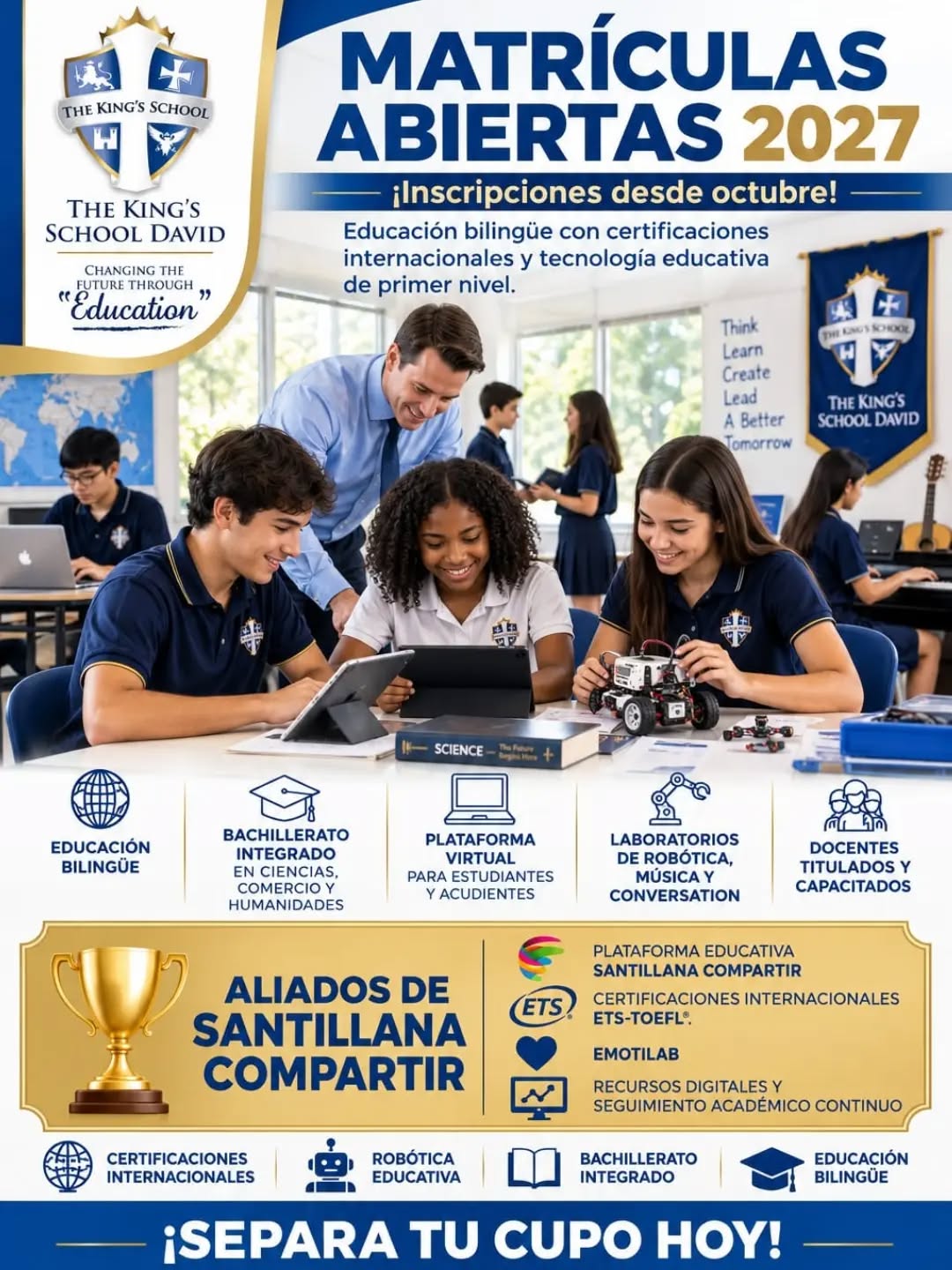 Nuestras matriculas 2027 ya están abiertas.
Para mayor información pueden comunicarse al 6204-3114 o al 779-0690
Oficinas abiertas en horario de 7am a 3pm
No dejes pasar estar oportunidad y forma parte de The King's School David👩🏻🎓🧑🏾🎓👨🏼🎓
